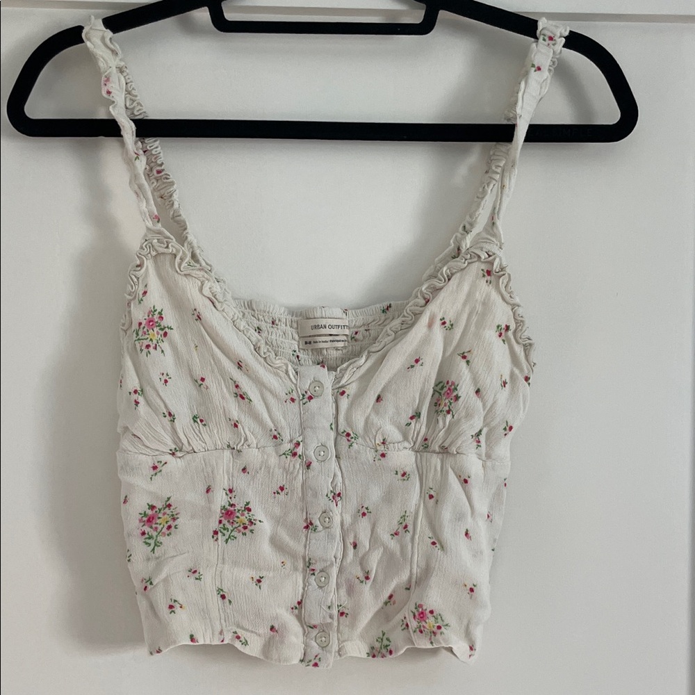 Urban Outfitters Cream Floral Crop Top
